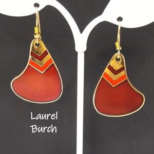 Vintage Laurel Burch Red & Gold Earrings, Red Enamel, Gold Cloisonné, 1980s